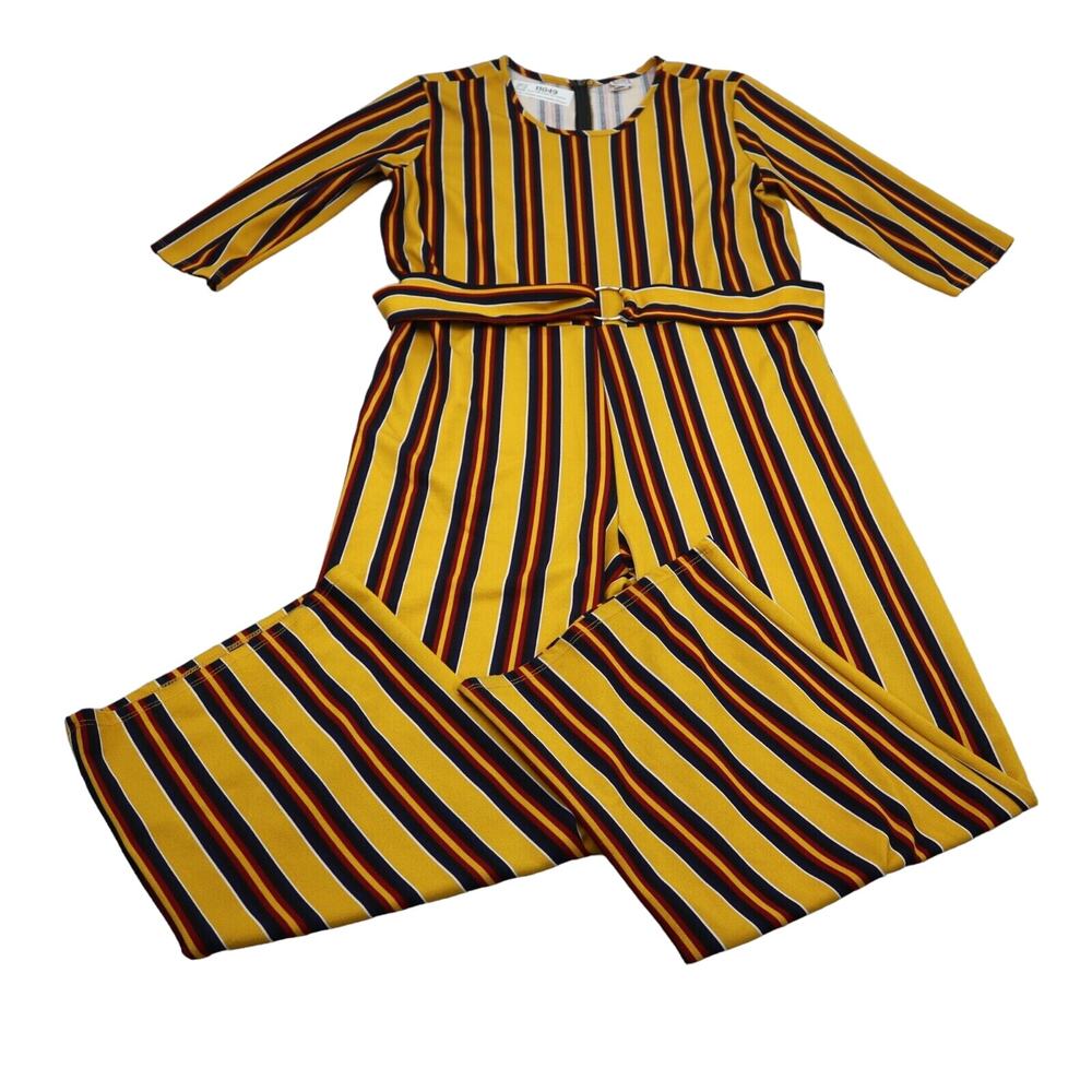 Vamp Pants Womens 2X Yellow Casual Lightweight 3/4 Sleeve Striped Jumpsuit